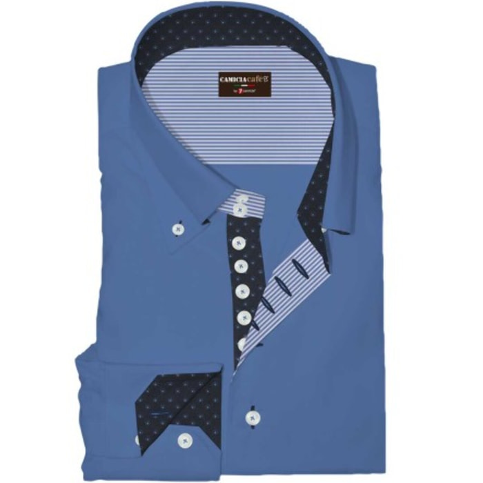 Camicia Uomo 2 Bottoni Button Down 7 Bottoni Slim Cotone/Poliestere Blu Inchiostro