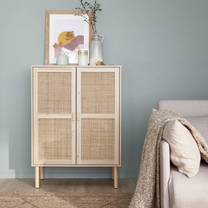 Buffet en cannage - Camargue - décor bois et cannage. 2 portes L 80 x l 40 x H110cm