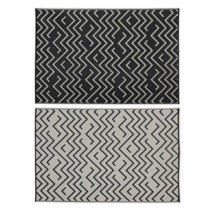 Tapis d’extérieur 180x270cm SYDNEY - Rectangulaire. motif vagues noir / beige. jacquard. réversible. indoor / outdoor