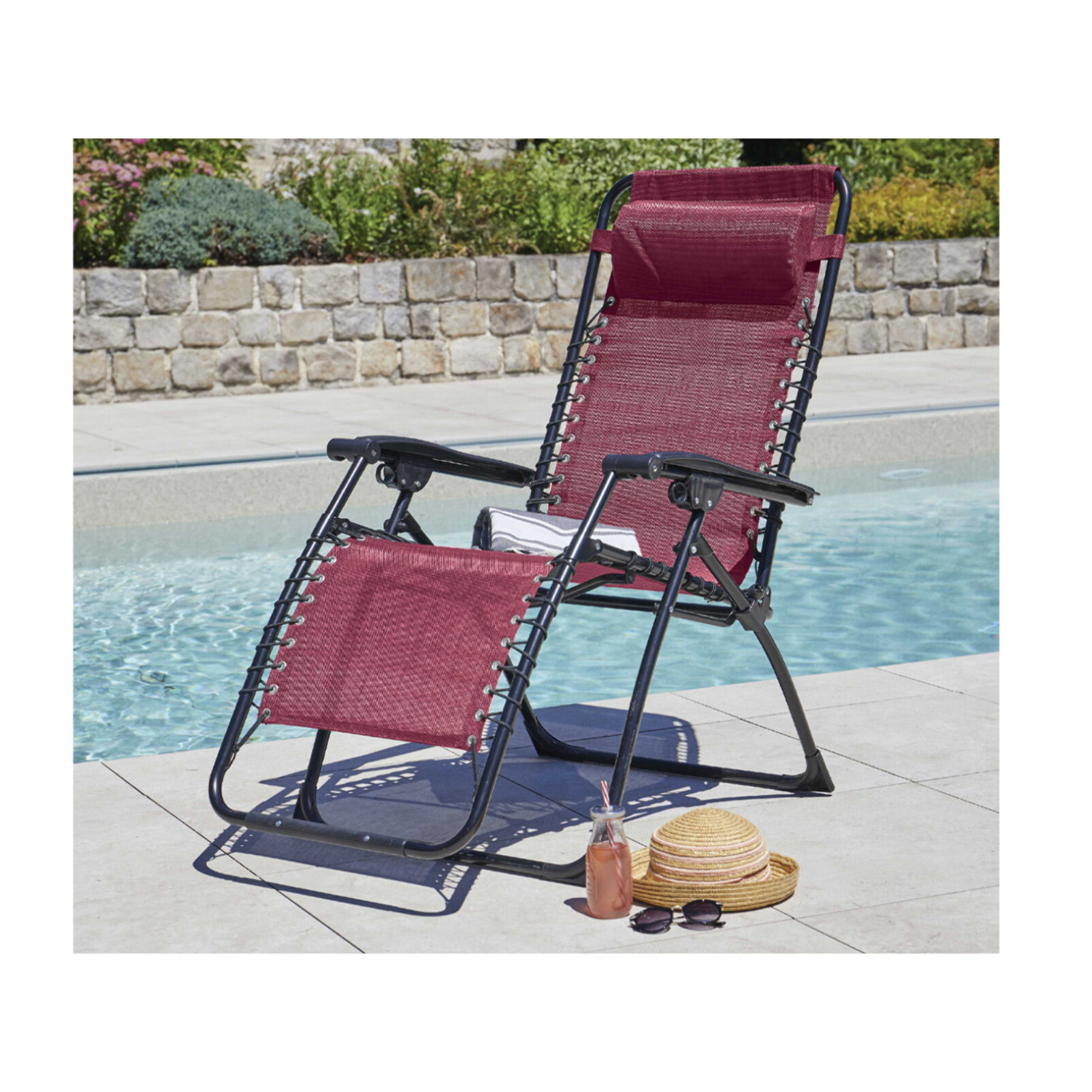 PALAVAS - lot de 2 fauteuils relax - pliant - Acier - Bordeaux