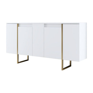 Credenza Dgarzitt, Buffet da soggiorno, Madia da salotto, Dispensa da cucina, 160x35h80 cm, Bianco e Oro