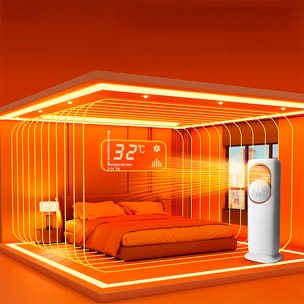 Climatizador multifunción sin aspas, con calefacción y refrigeración. Con tanque de agua de 3L, pantalla táctil y mando de control remoto.
