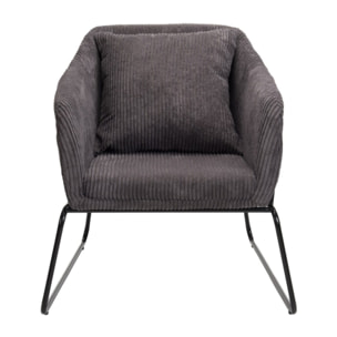 AGATHE - Fauteuil tissu velours cotelé gris anthracite pieds évasés métal