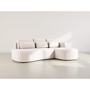 Mahina - canapé d'angle droit 4 places convertible avec coffre en velours côtelé - Beige