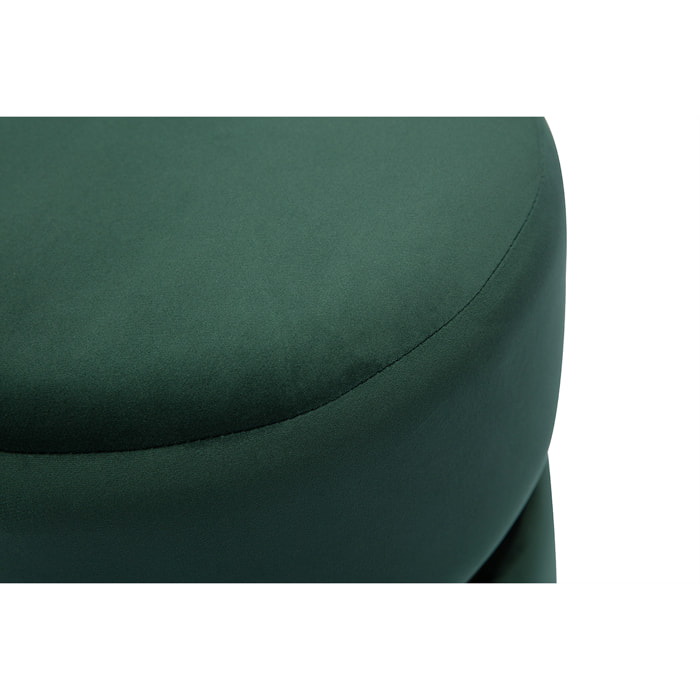 Pouf rond en velours vert foncé et métal doré D40 cm JOY