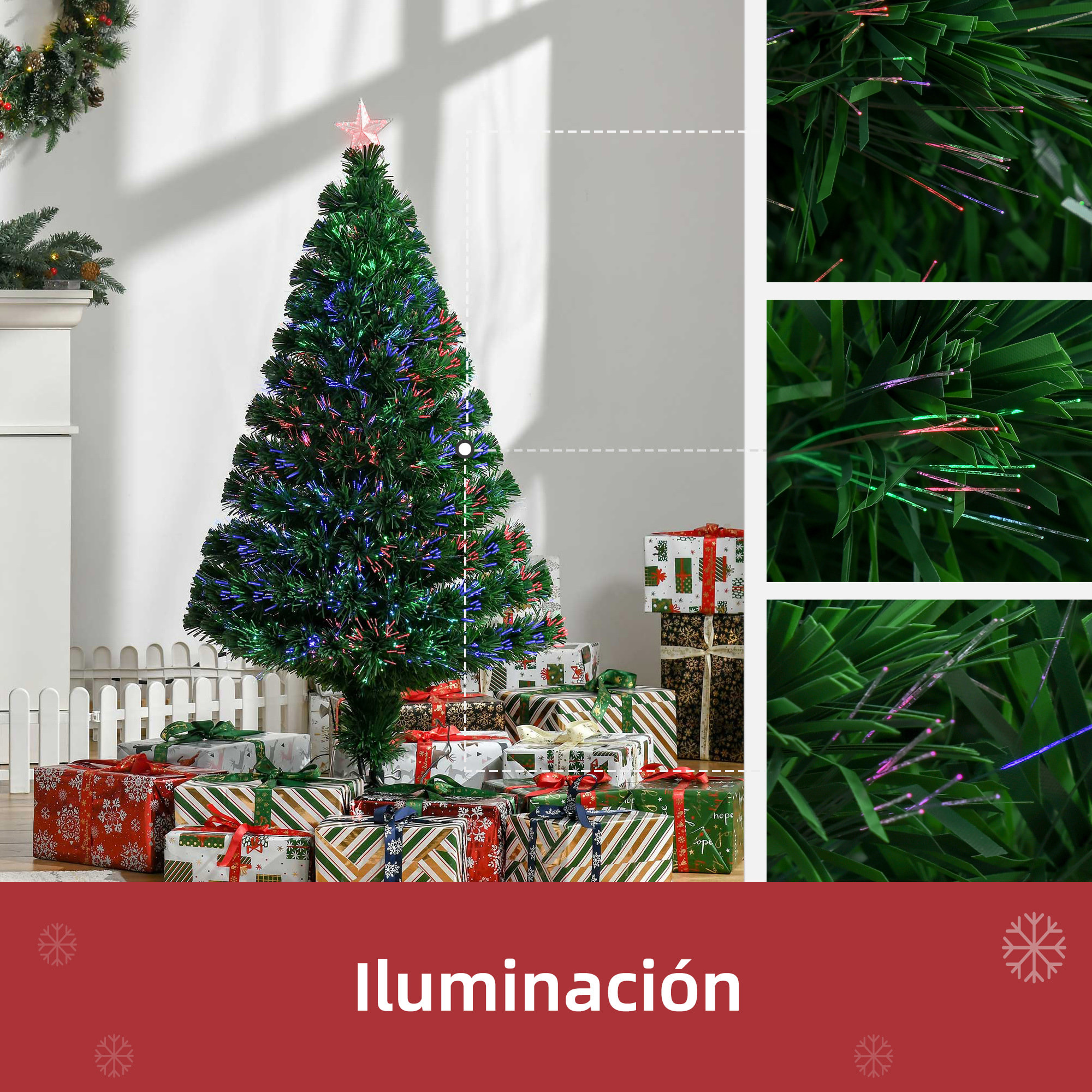 Árbol de Navidad de Fibra Óptica 120cm Multicolor con Base de Soporte