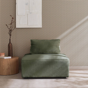 Chauffeuse  pour canapé modulable velours côtelé vert avec un coussin