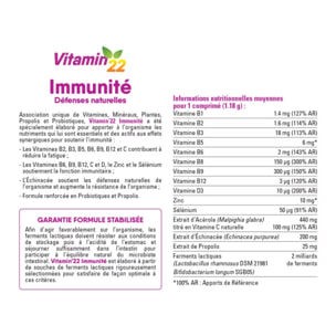 VITAMIN'22 - Immunité - Vitamines, Minéraux, Échinacée et Propolis - Renforce les défenses immunitaires et réduit la fatigue - Cure de 30 jours