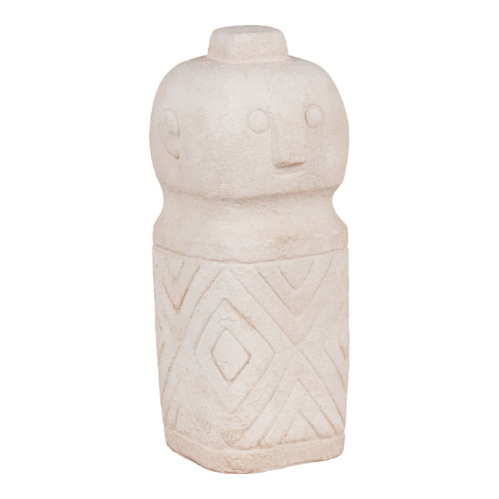 Statuetta decorativa in cemento beige con motivo tribale 6,5x15 cm