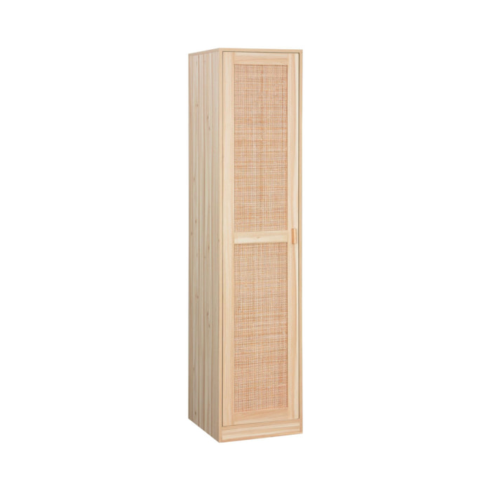 Armoire dressing cannage et effet bois. garde-robe 1 porte. 5 étagères H180cm