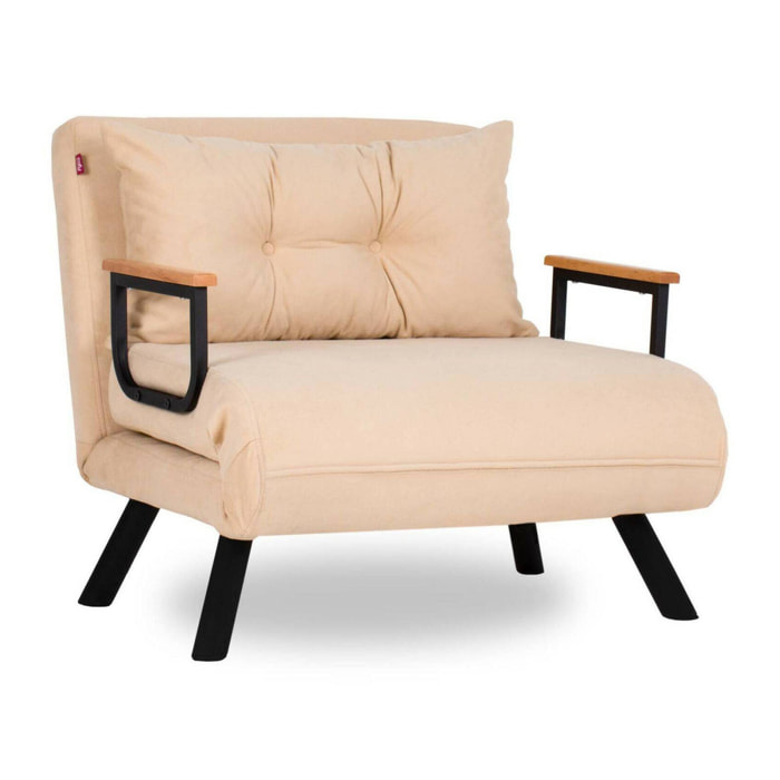 Poltrona Keoni, Seduta imbottita, Divano singolo da salotto, Sedia con braccioli, 60x78 h78 cm, Crema
