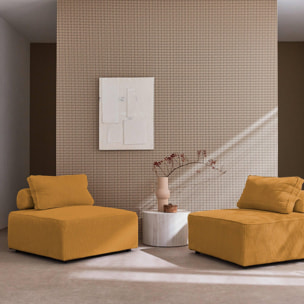 Lot de 2 chauffeuses  pour canapé modulable velours côtelé jaune avec un coussin