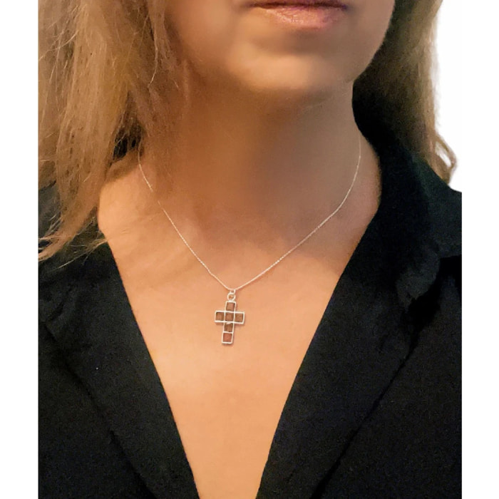 Collar Cruz2 en marrón y plata