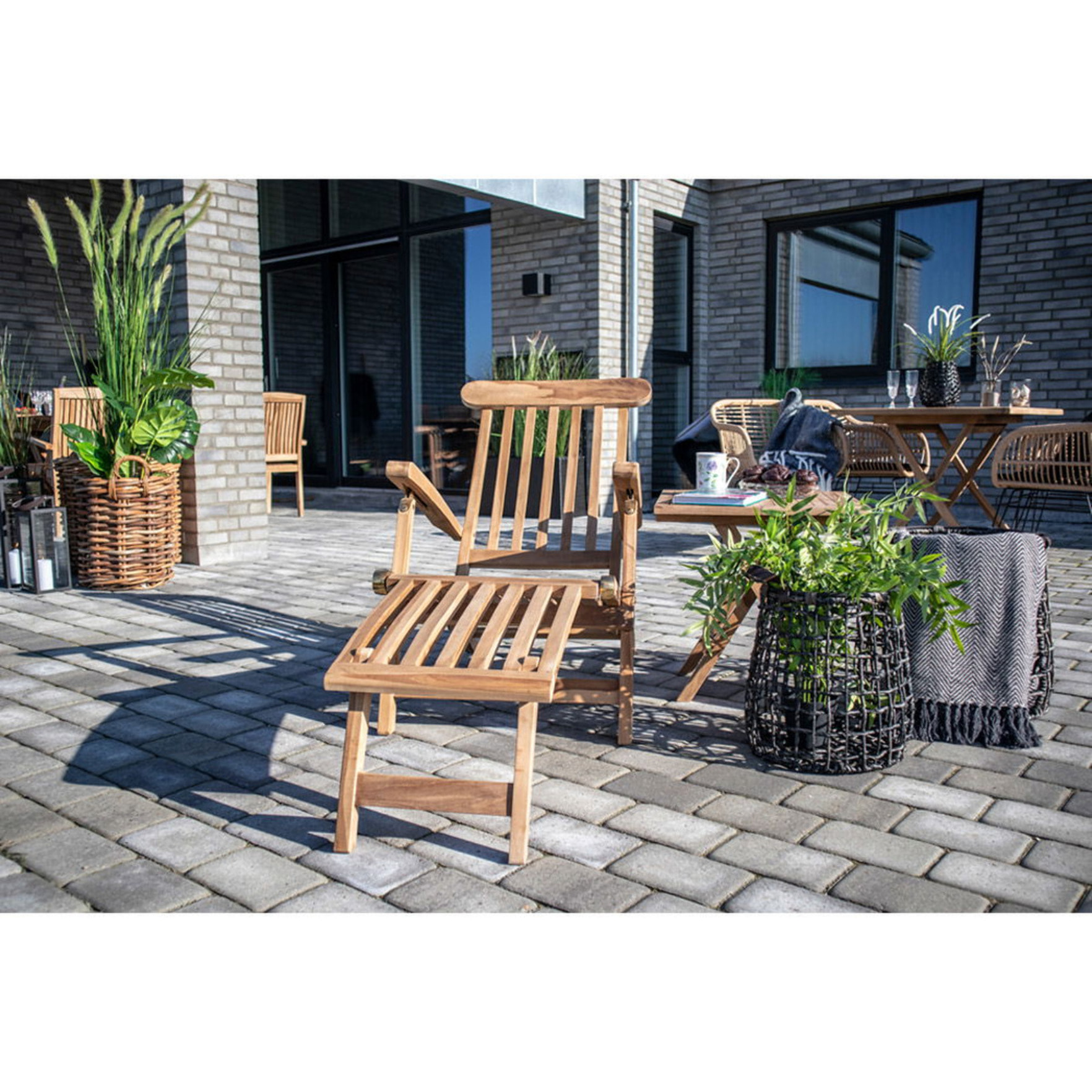 Sdraio da giardino Arrecife in teak naturale con schienale regolabile