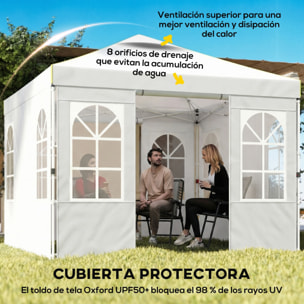 Carpa Plegable 3x3 m, Pop-up, con 4 Laterales Extraíbles, Cenador de Jardín con UPF50+, Bloqueo Central, Altura Ajustable, Bolsa de Transporte, Sacos Arena, Gazebo para Exterior, Blanco