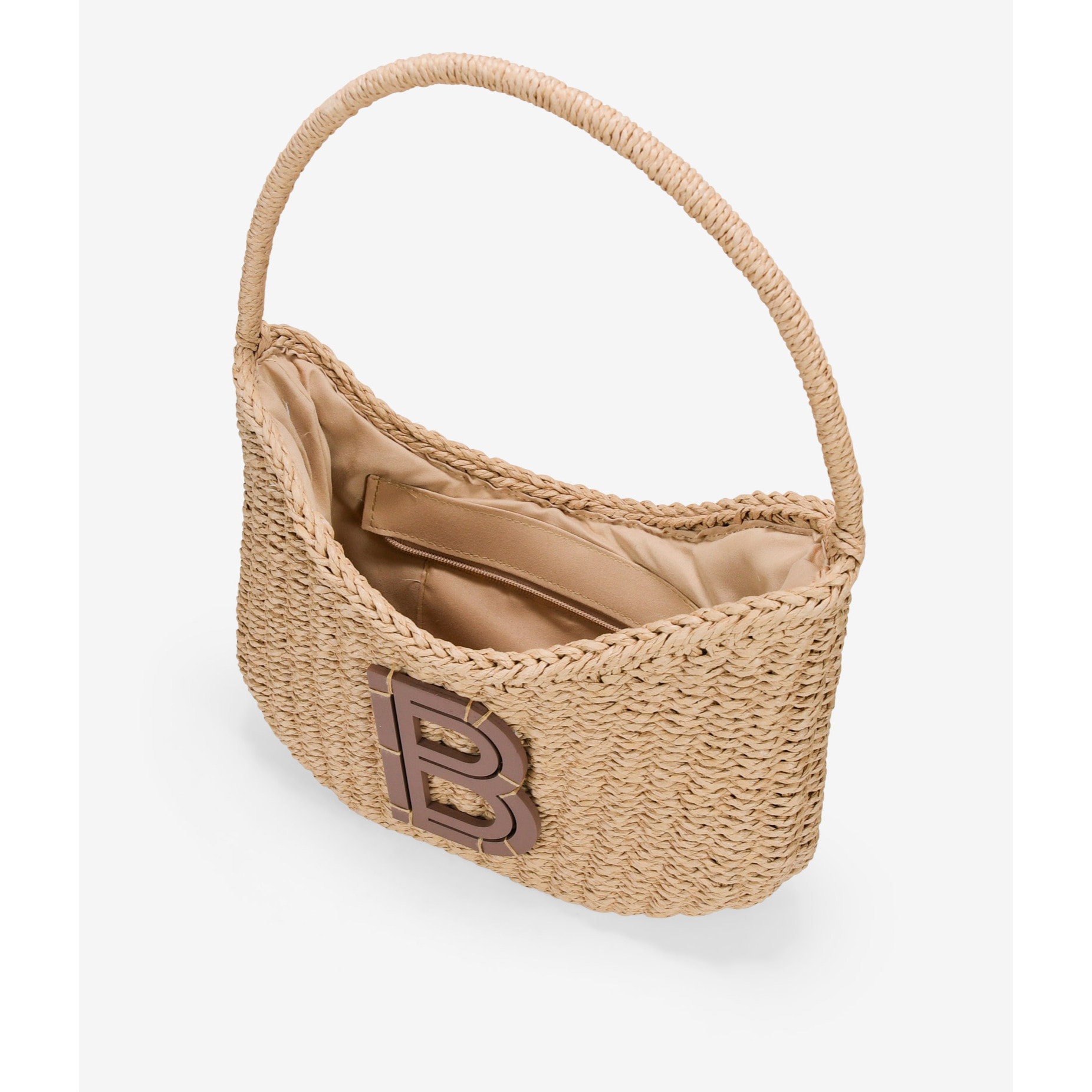 Bolso de hombro tostado en rafia