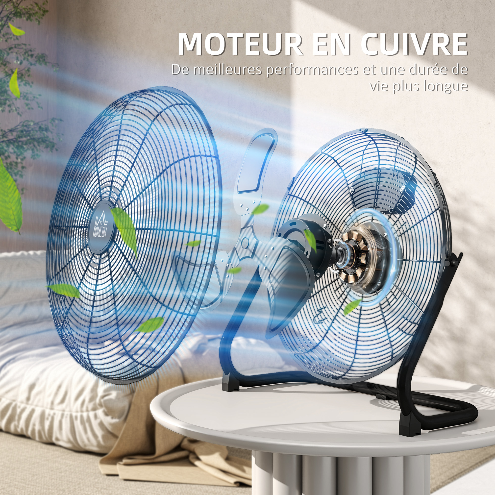 Ventilateur de table bureau design portable inclinaison réglable 3 vitesses métal noir