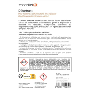 Détartrant ESSENTIELB Premium 1L multi-appareils, efficace contre le calcaire