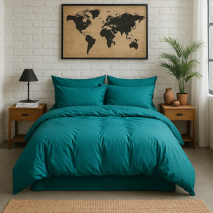 Paire de Taies D'oreiller Avec Volant 100% Percale De Coton Lavé Bleu Canard