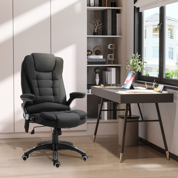 Silla de Masaje con 6 Puntos de Masaje Silla de Escritorio Reclinable hasta 130° con Función de Calefacción Altura Ajustable y Ruedas para Estudio 68x72x110-120 cm Negro