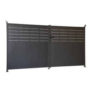 Portail de jardin acier galvanisé anthracite 2 portes avec serrure et poignée. fixation mur et sol - Axis