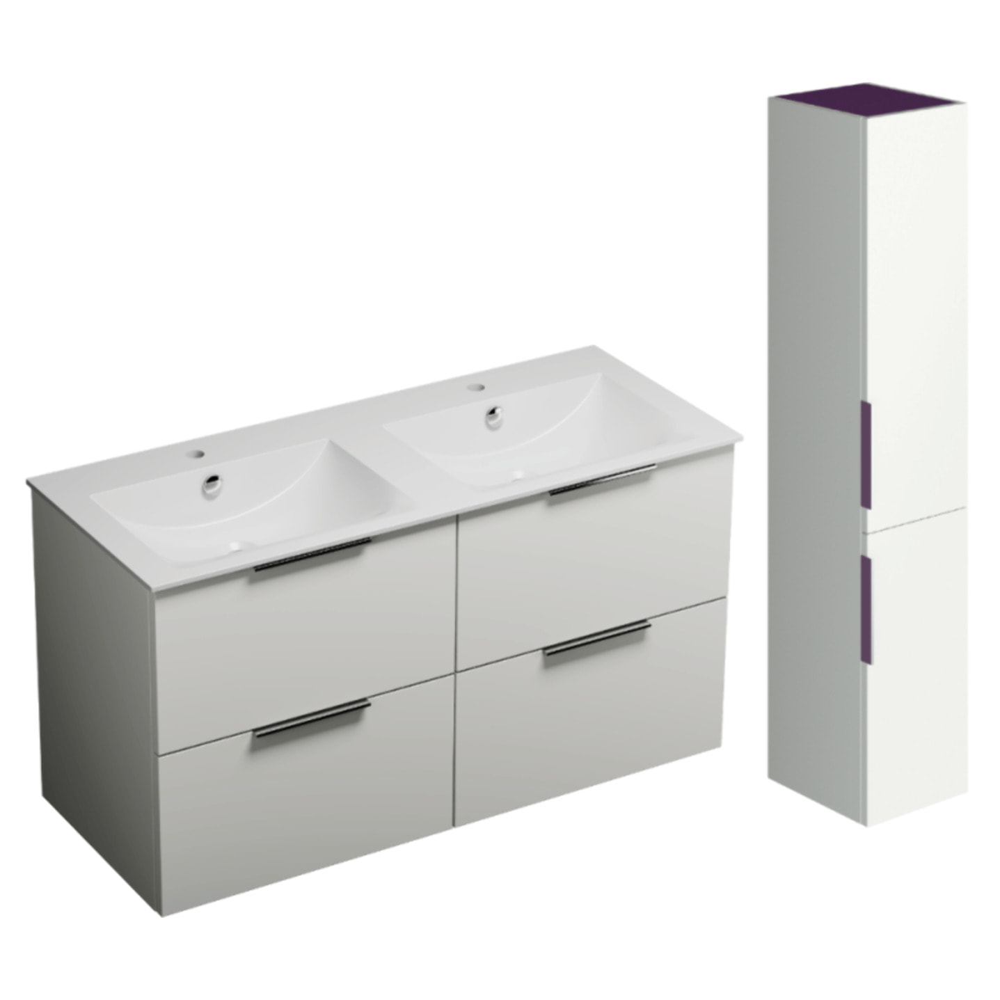 Meuble double vasque 120 cm BURGBAD Olena blanc brillant + colonne
