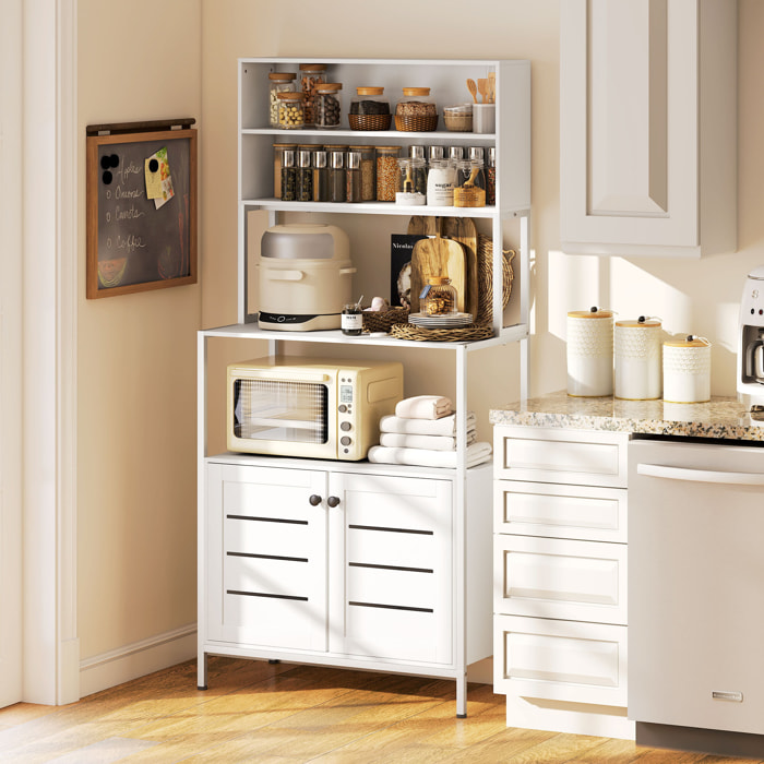 Meuble cuisine avec multiprise - meuble micro-onde - étagère de cuisine - dim. 80 x 42 x 171 cm - acier métal blanc