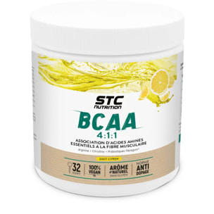 BCAA 4 : 1 : 1 - Favorise un meilleur développement musculaire & une meilleure récupération - Résistance à la fatigue - Ratio optimal Leucine, Valine, Isoleucine - 32 doses