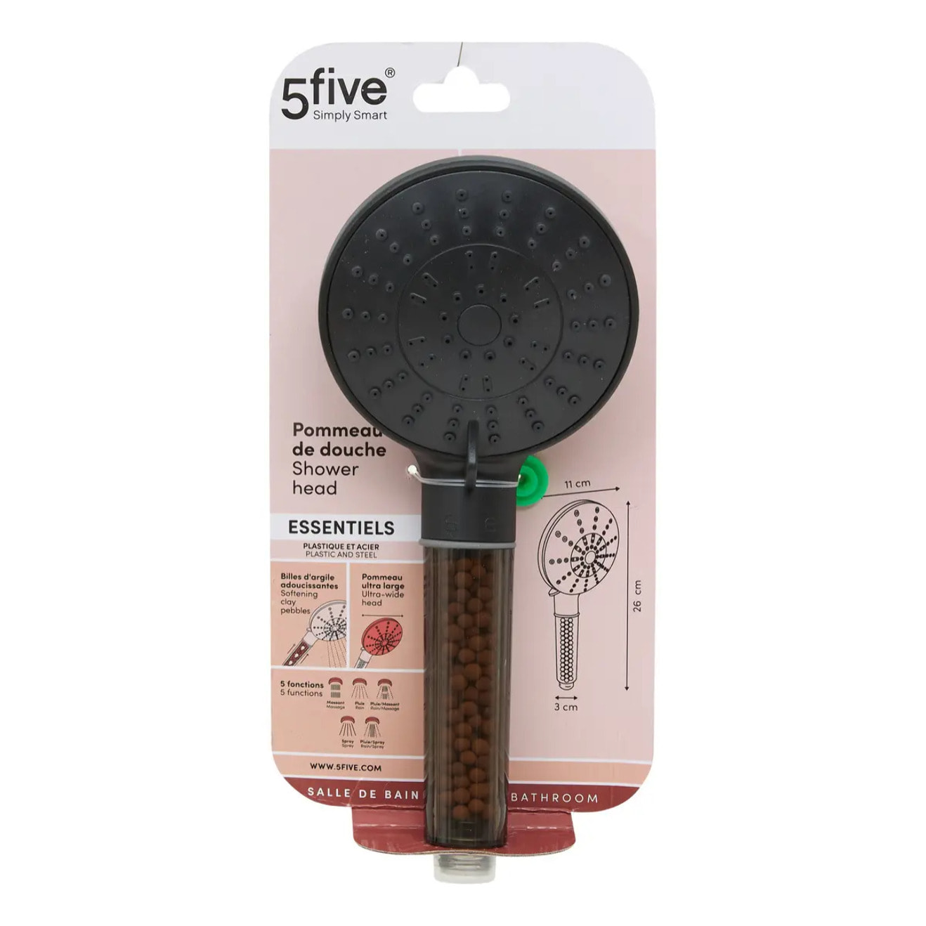 Pommeau de douche à billes noir 5 fonctions