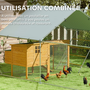 Enclos poulailler 12 m² espace couvert - perchoir, mangeoire à suspendre, porte, bâche - 4 x 3 x 1,95 m - acier gris