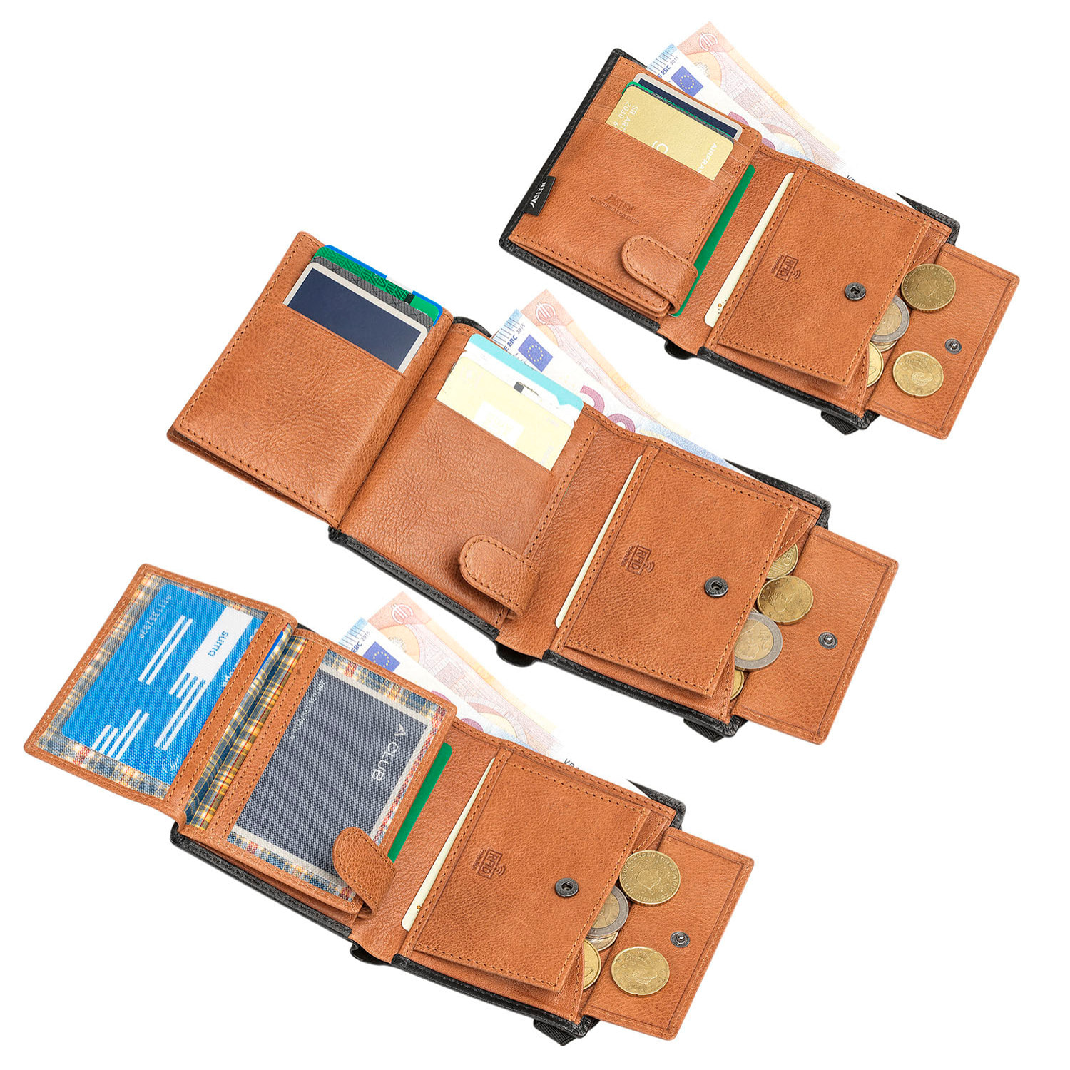 Cartera Hombre Piel Jaslen Hannover Negro-Tostado