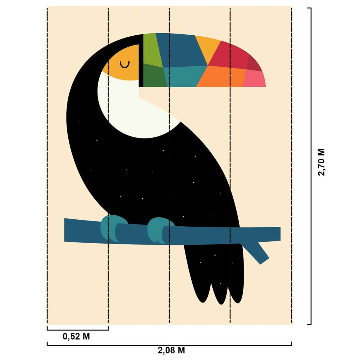 Papier peint toucan multicolore Intissé