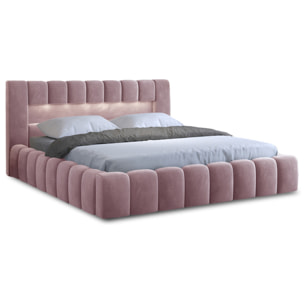 Cleo - lit coffre avec led - 140x200 cm - sommier inclus - en velours - Rose