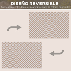 Alfombra de Exterior 182x274 cm Alfombra Reversible con Patrón Geométrico de Rombos Impermeable para Terraza Balcón Patio Camping Playa Blanco y Café