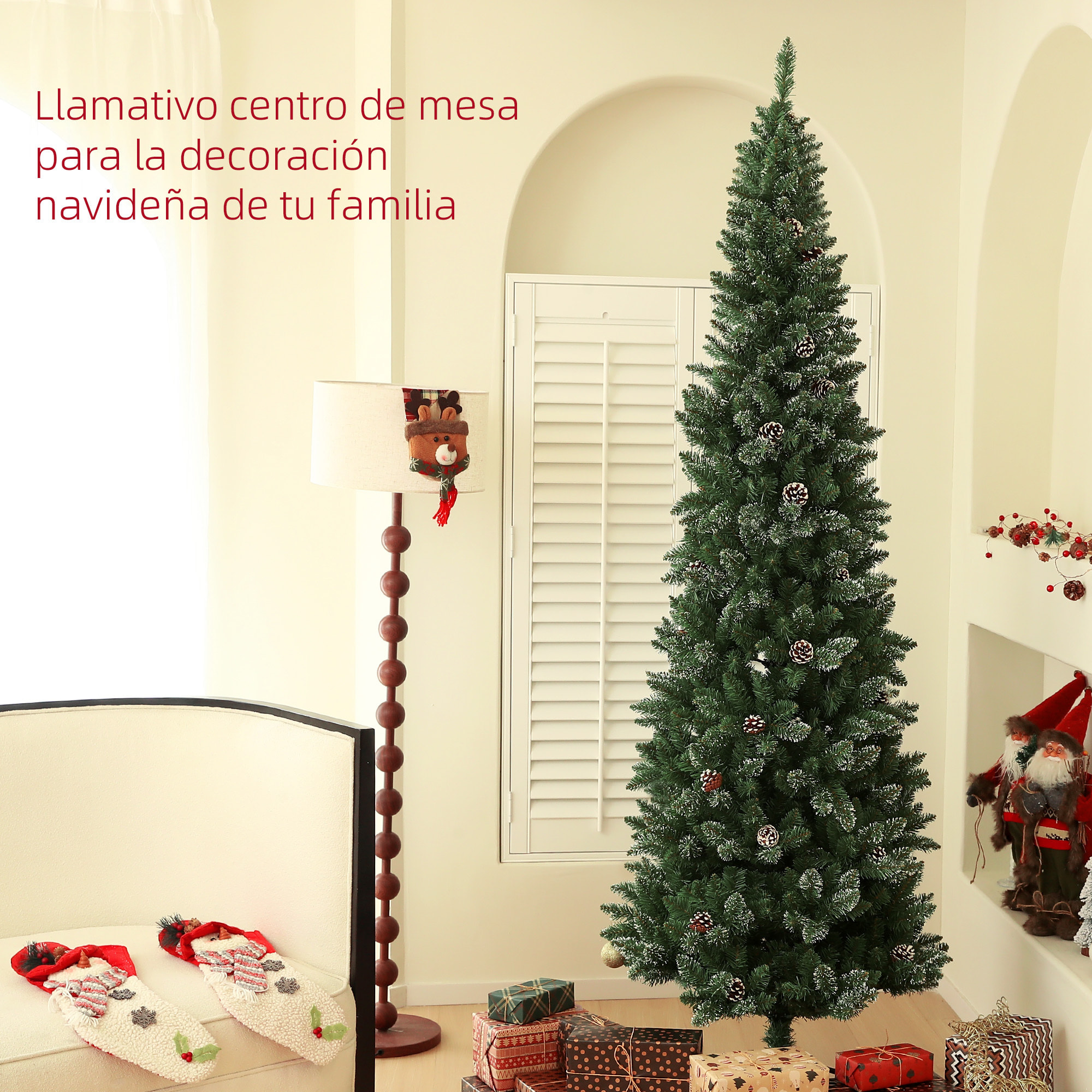 Árbol de Navidad 225 cm Árbol de Navidad Artificial con 980 Ramas 75 Piñas y Soporte de Metal Árbol Navideño para Salón Interior Verde