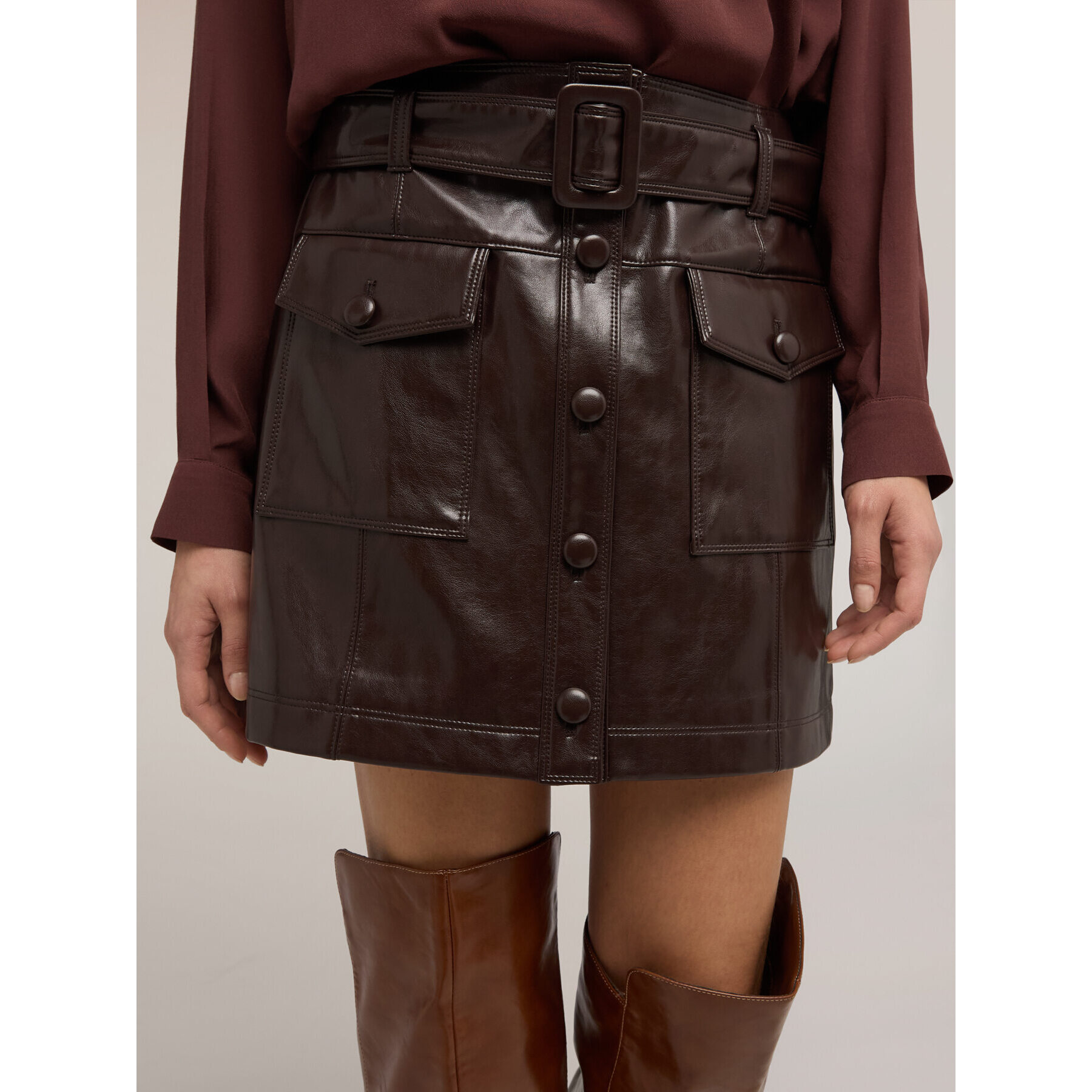 Motivi - Minifalda en tejido revestido - Burgundy