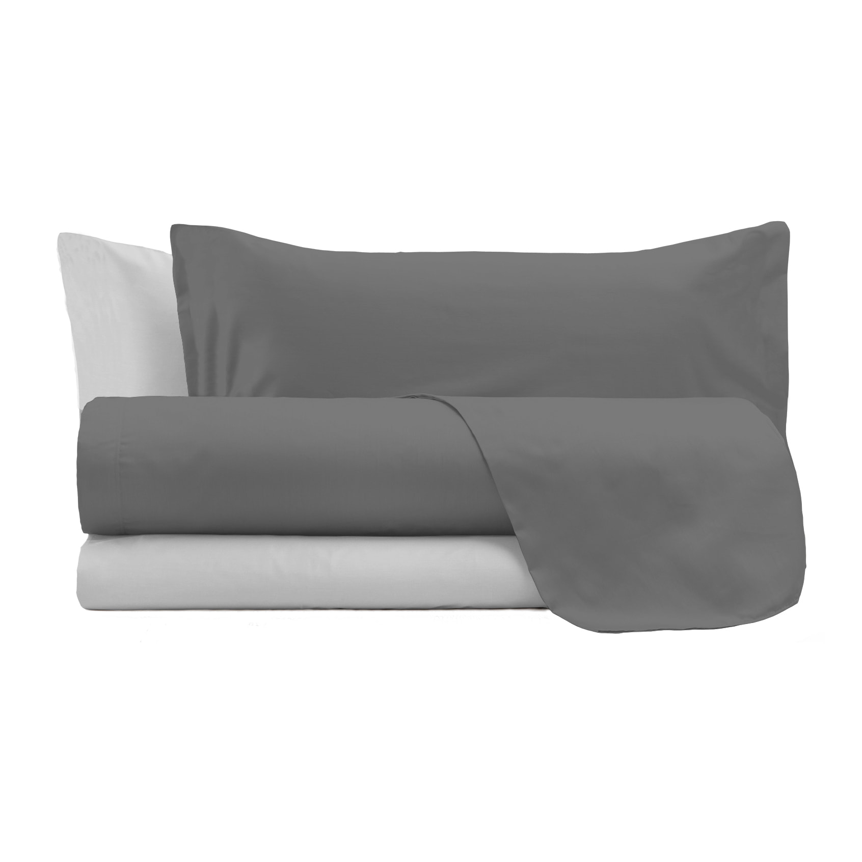 COMPLETO LETTO NATURAL COLOR, 100% Cotone, Made in Italy - FUMO/GRIGIO CHIARO
