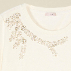 Oltre - Camiseta de algodón con bordado de pedrería - Blanco