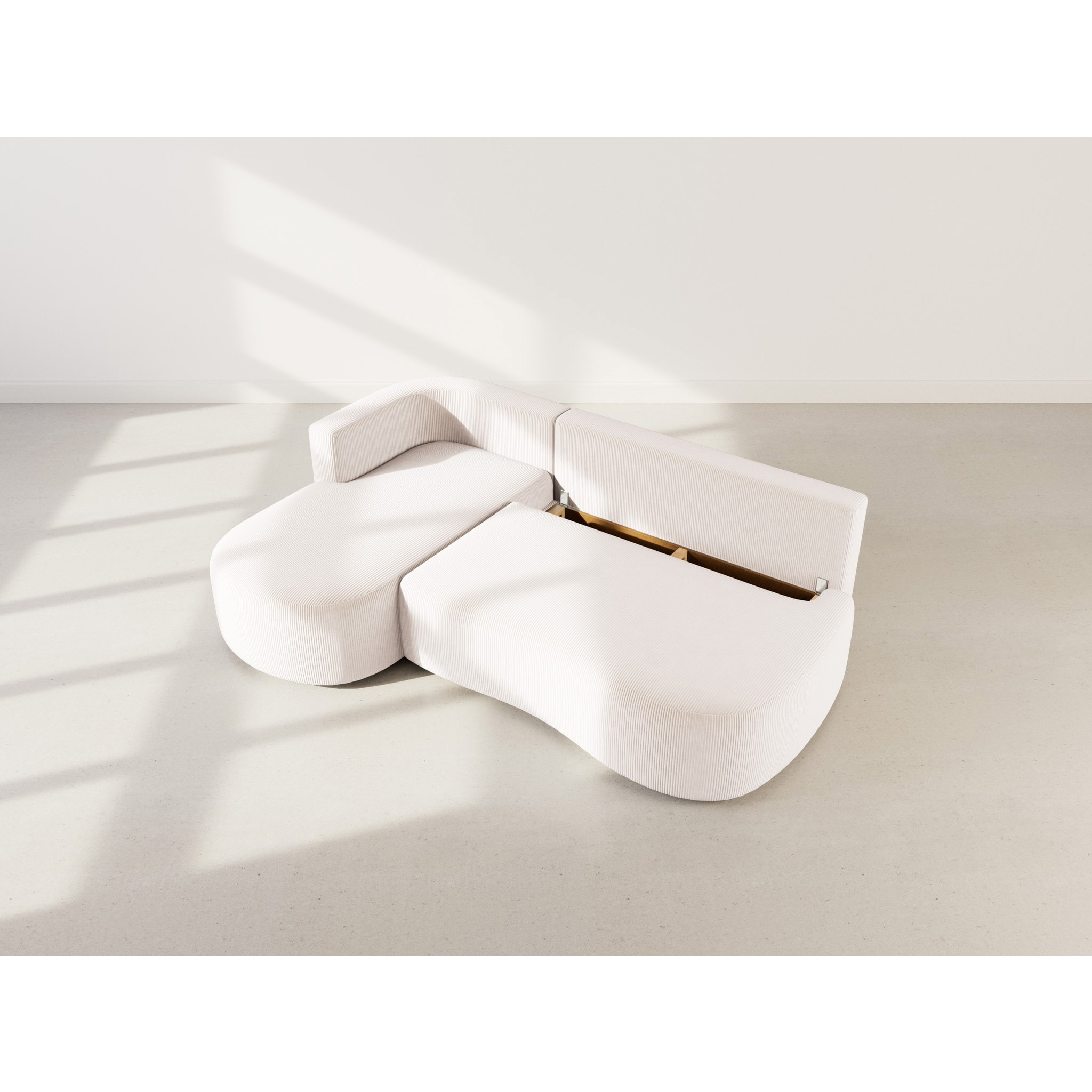 Mahina - canapé d'angle gauche 4 places convertible avec coffre en velours côtelé - Beige