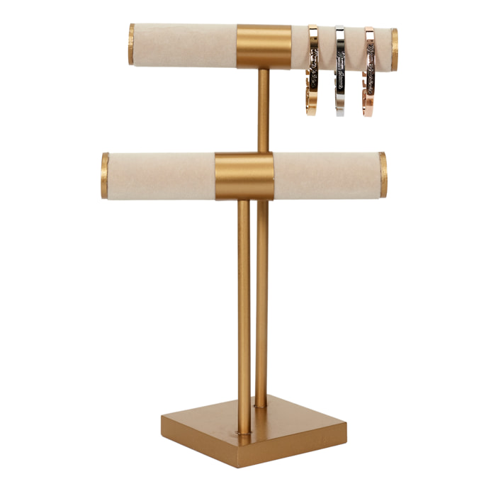 Porte Bijoux Double Beige Pied Dore
