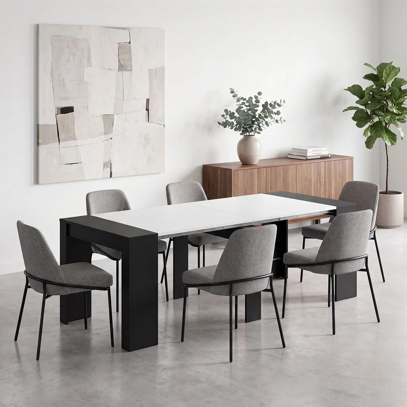 Mesa consola extensible en negro mate y blanco artik 50-235x90 cm Denis Negro Mate - Blanco Artik