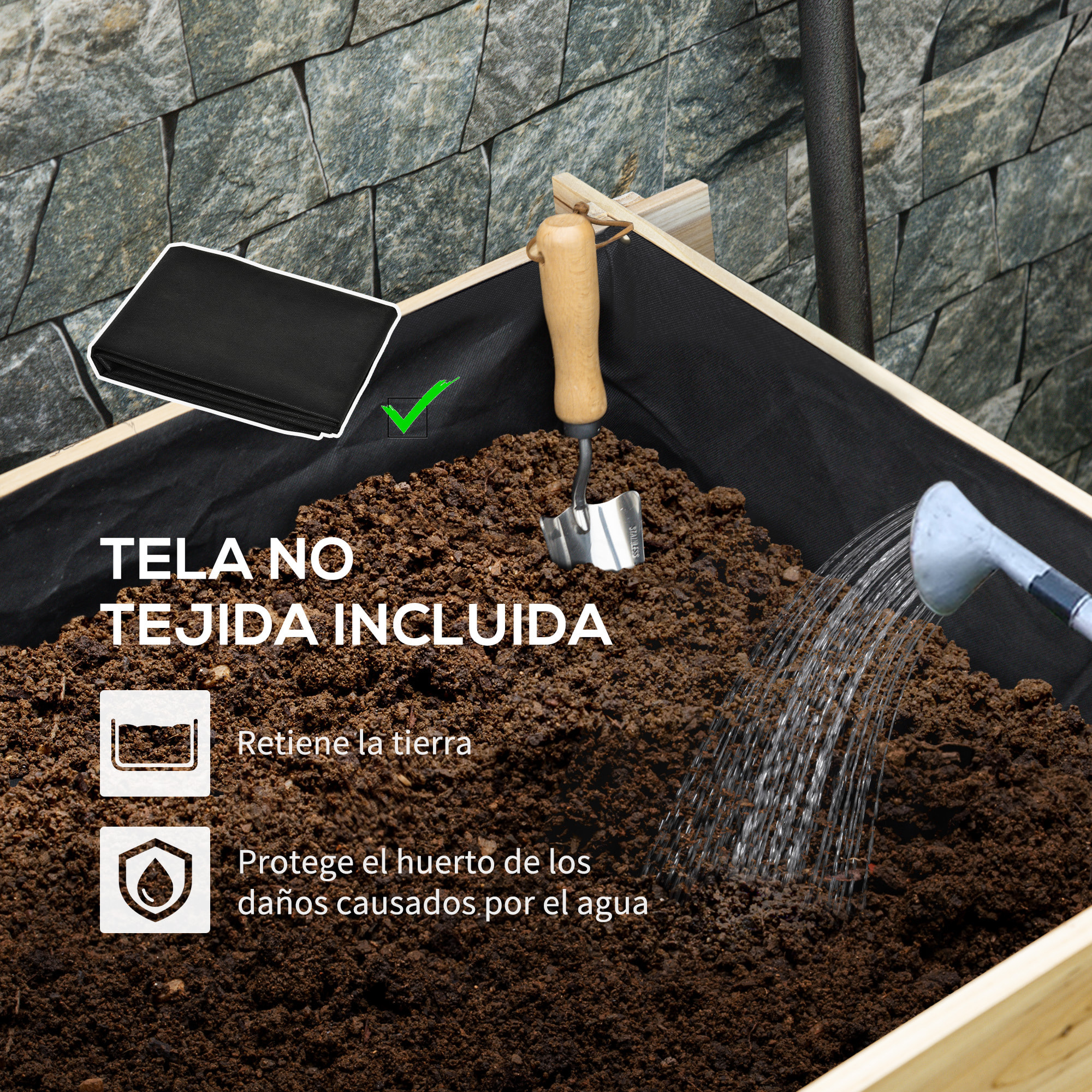 Jardinera de Madera Arriate de Jardín de 3 Niveles con Diseño de Escalera y Tela no Tejida para Cultivos Plantas Flores para Terraza Jardín 93x93x35 cm Natural