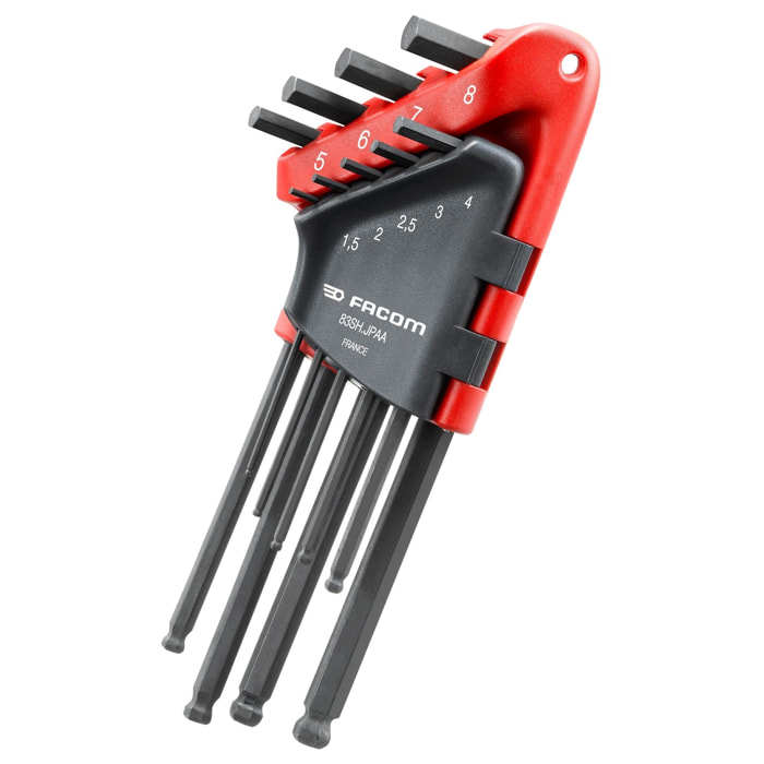 FACOM Jeu De 9 Clés Allen Longues En L 1,5 - 8 mm - Tête Sphérique - 83SH.JPAAPF - Sur Étui