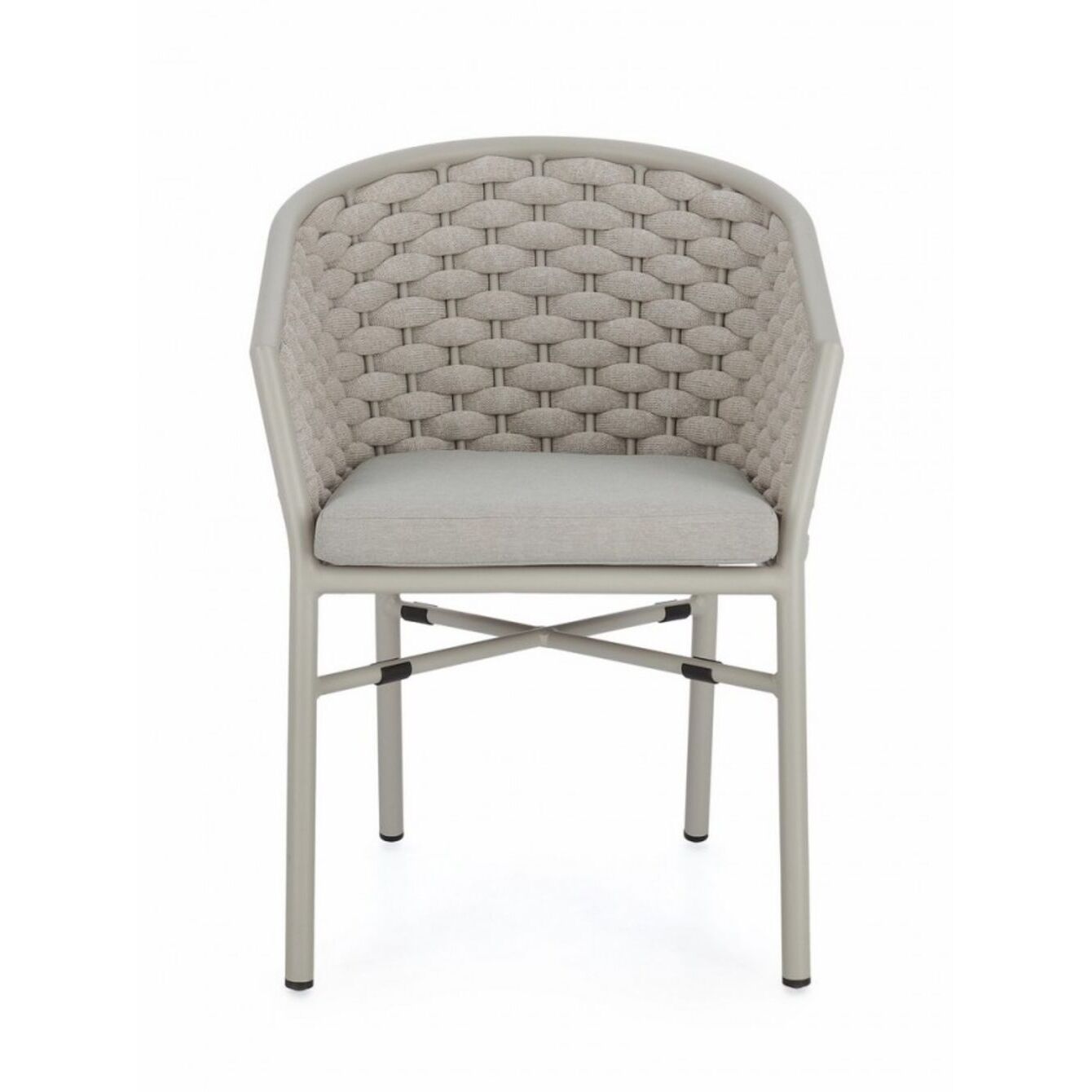 Set di 4 poltroncine MARGALIDA in alluminio tortora con intreccio in corda tortora, con braccioli