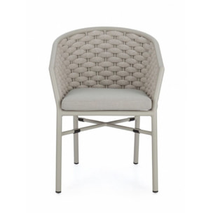 Set di 4 poltroncine MARGALIDA in alluminio tortora con intreccio in corda tortora, con braccioli