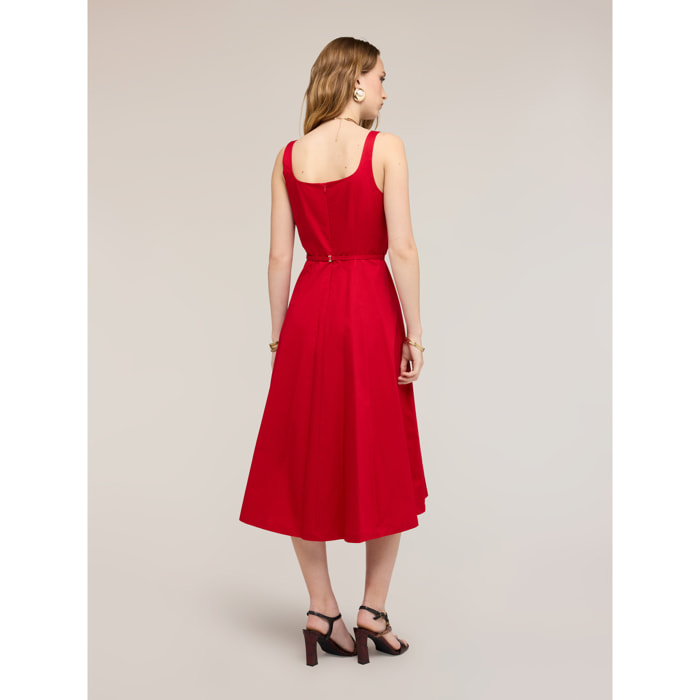 Motivi - Vestito flare in popeline con cintura - Rosso
