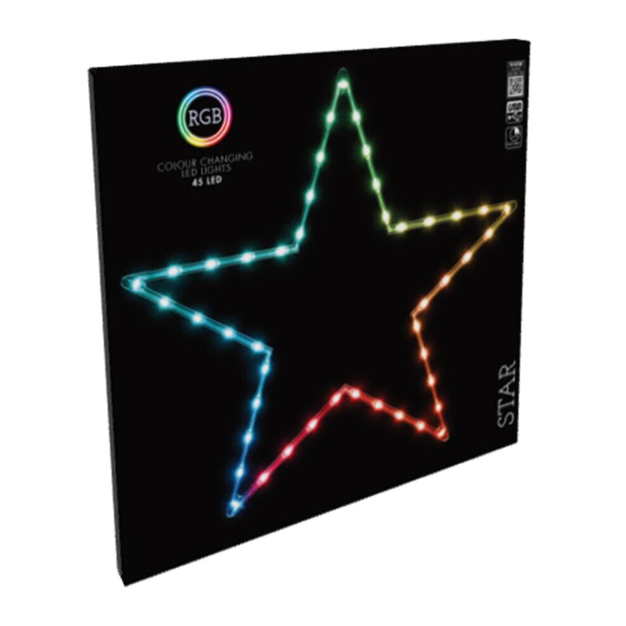 iluminación navideña estrella con 45 luces led rgb con controlador 60x0,6x57cm