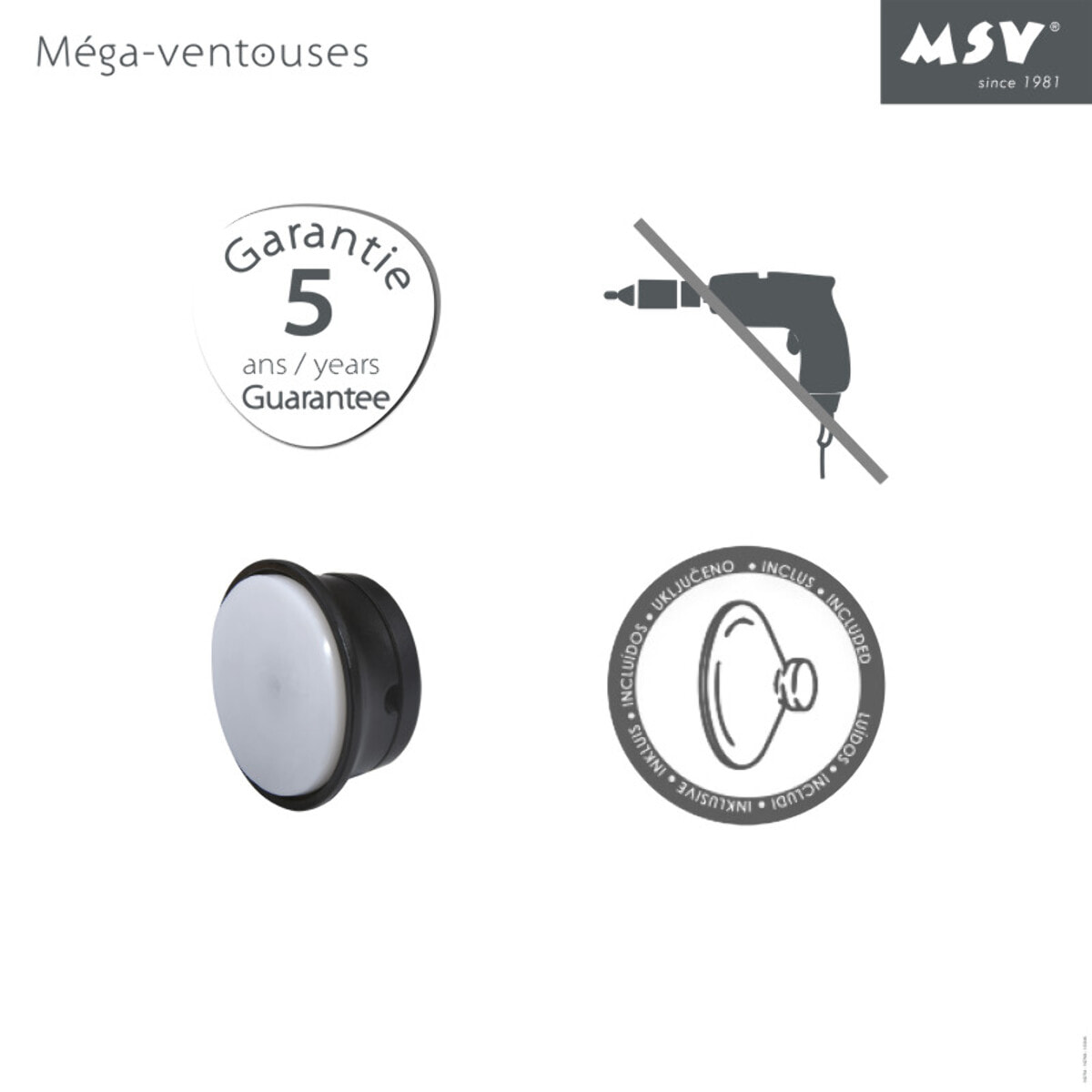 Porte manteaux, patères 4 crochets MEGA VENTOUSES Noir  MSV