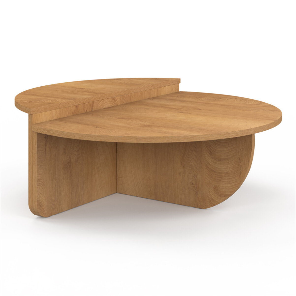 Tables basses rondes asymétriques effet bois