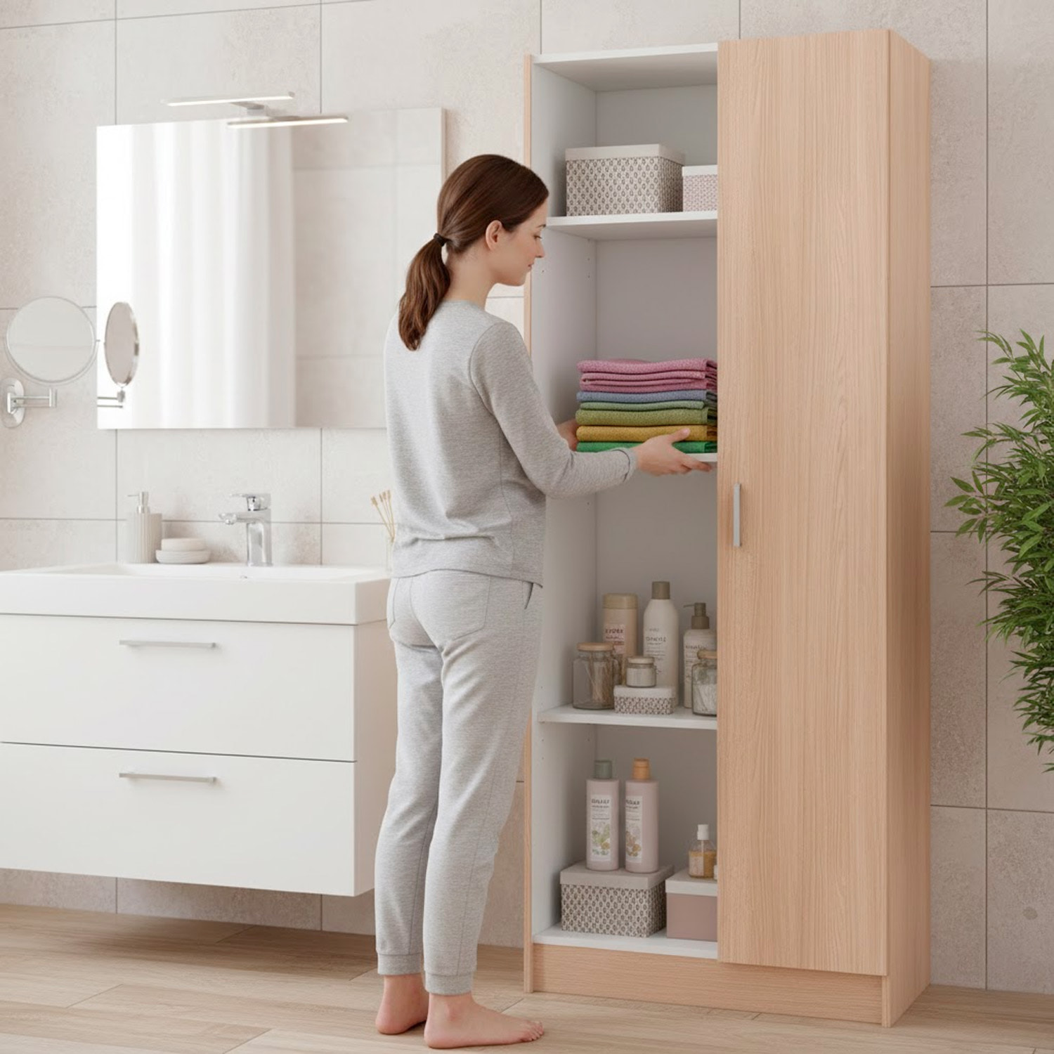 Armadio Multiuso A 2 Ante Armadietto Mobile Contenitore Salvaspazio Con Ripiani Regolabili Ingresso Camera Bagno e Lavanderia 180 x 73 x 37 Cm Rovere